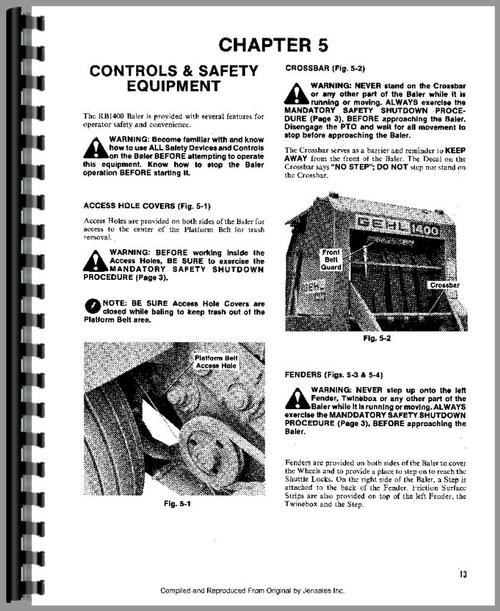 Operators Manual for Gehl RB1400 Baler Sample Page From Manual