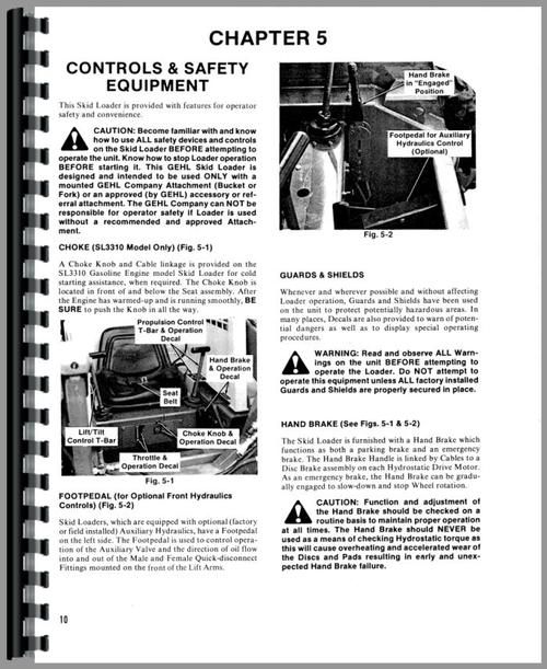 Operators Manual for Gehl SL3310 Skid Steer Loader Sample Page From Manual