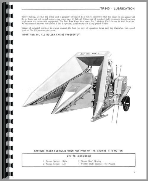 Operators Manual for Gehl TR340 Corn Head Sample Page From Manual