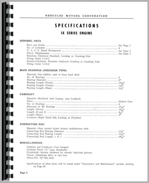 Service Manual for Gibson H Tractor Hercules Engine Sample Page From Manual