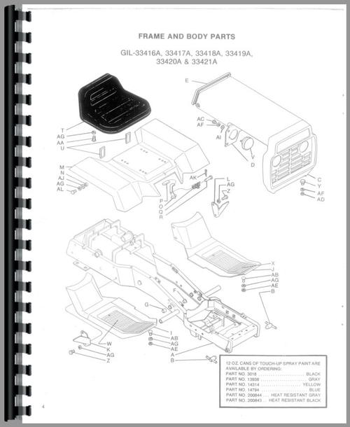 Parts Manual for Gilson 33418A Lawn & Garden Tractor Sample Page From Manual