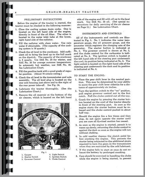 Operators Manual for Graham Bradley all Tractor Sample Page From Manual