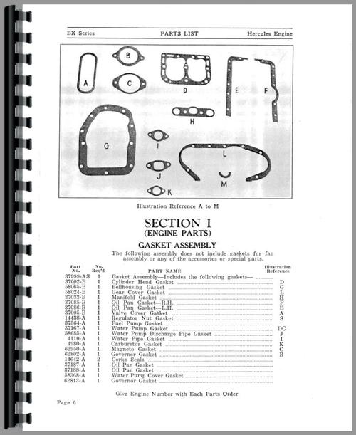 Parts Manual for Hercules Engines BXB Engine Sample Page From Manual