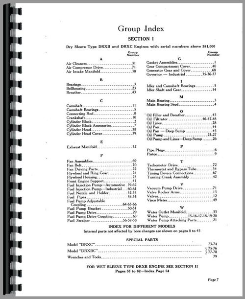 Parts Manual for Hercules Engines DRXB Engine Sample Page From Manual