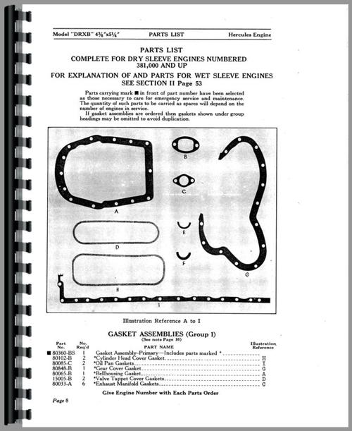 Parts Manual for Hercules Engines DRXB Engine Sample Page From Manual