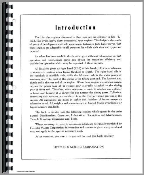 Service Manual for Hercules Engines HXDW Engine Sample Page From Manual