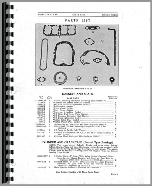 Parts Manual for Hercules Engines IX-3 Engine Sample Page From Manual