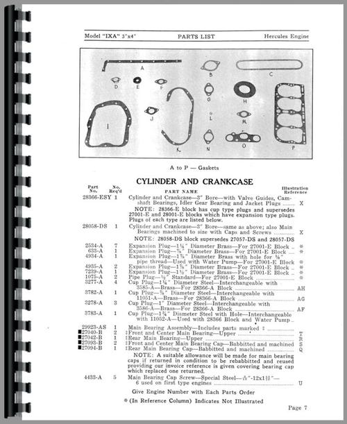 Parts Manual for Hercules Engines IX-5 Engine Sample Page From Manual