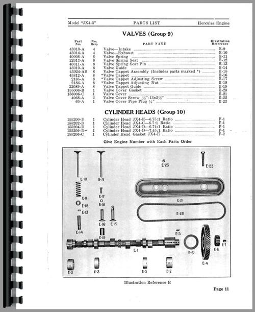 Parts Manual for Hercules Engines JX4-C3 Engine Sample Page From Manual