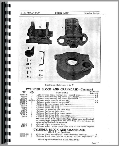Parts Manual for Hercules Engines NXA Engine Sample Page From Manual