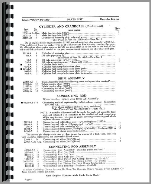Parts Manual for Hercules Engines OOB Engine Sample Page From Manual