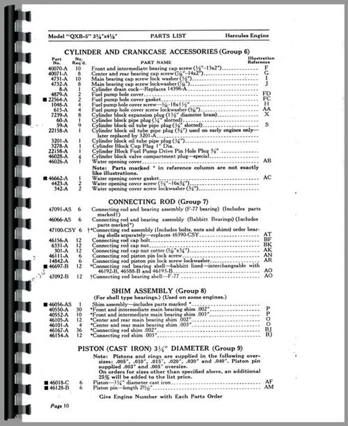 Parts Manual for Hercules Engines QXA Engine Sample Page From Manual