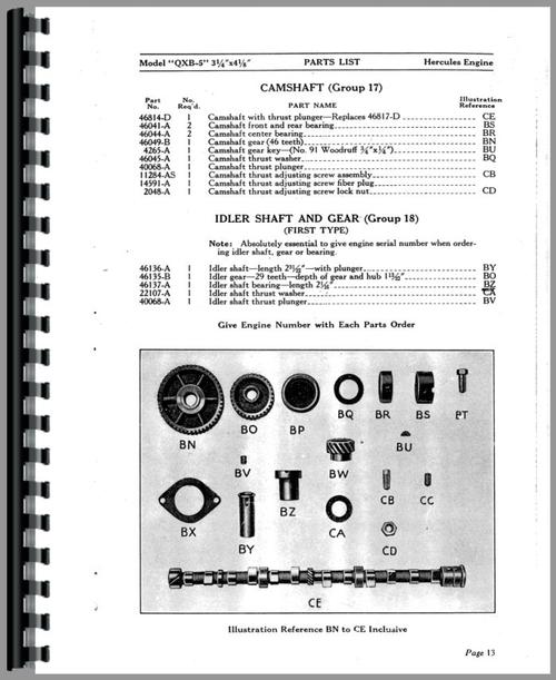 Parts Manual for Hercules Engines QXB Engine Sample Page From Manual