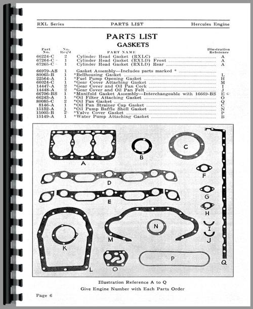 Parts Manual for Hercules Engines RXLD Engine Sample Page From Manual