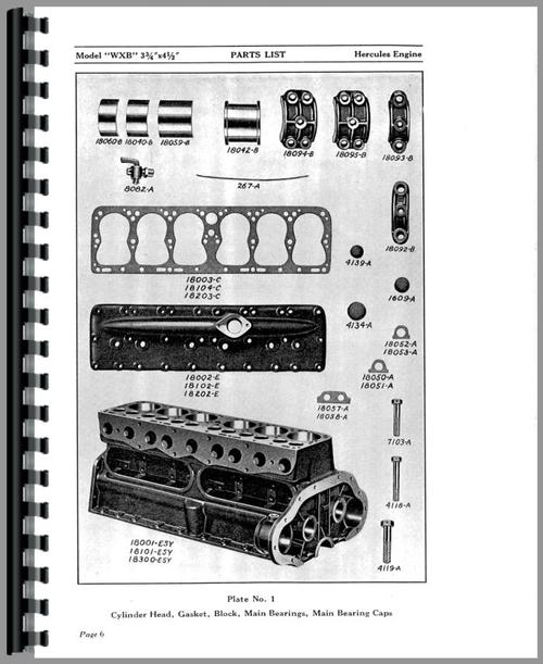 Parts Manual for Hercules Engines WXA2 Engine Sample Page From Manual