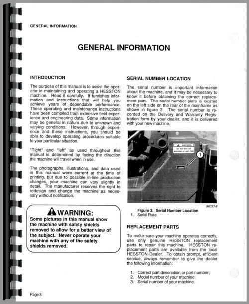 Operators Manual for Hesston 1110 Mower Conditioner Sample Page From Manual