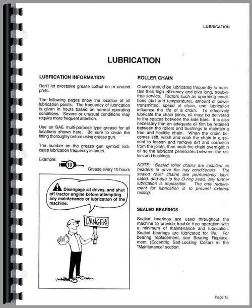 Operators Manual for Hesston 1120 Mower Conditioner Sample Page From Manual