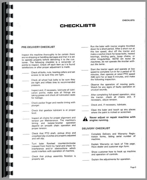 Operators Manual for Hesston 4500 Baler Sample Page From Manual