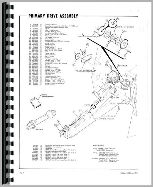 Parts Manual for Hesston 5580 Round Baler Sample Page From Manual