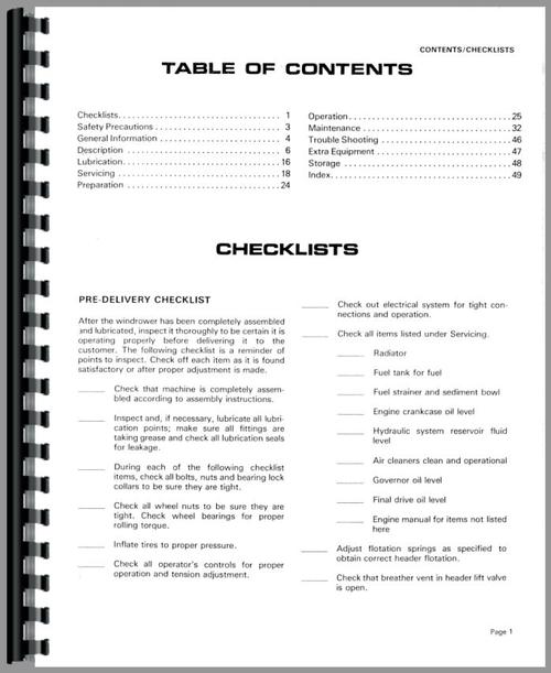 Operators Manual for Hesston 6450 Windrower Sample Page From Manual