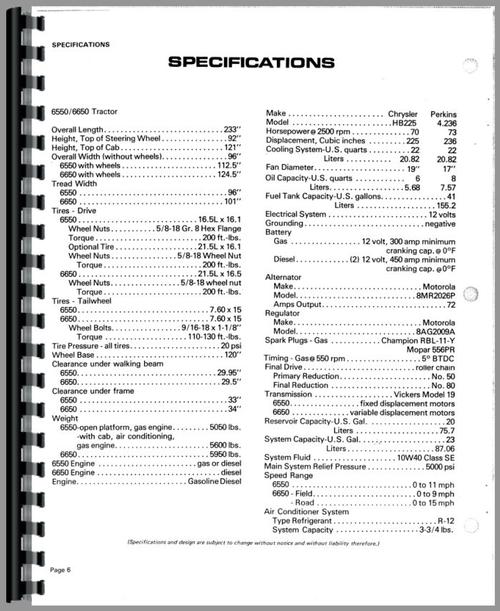 Operators Manual for Hesston 6550 Windrower Sample Page From Manual