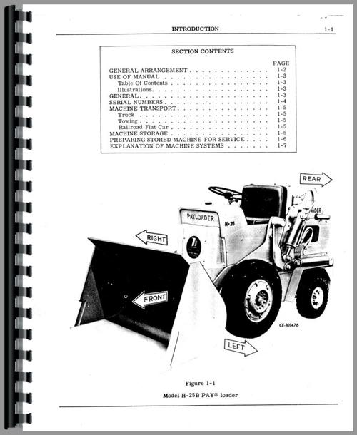 Operators Manual for Hough H-25B Pay Loader Sample Page From Manual