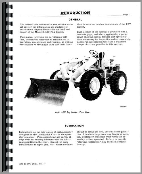 Service Manual for Hough H-50C Pay Loader Sample Page From Manual