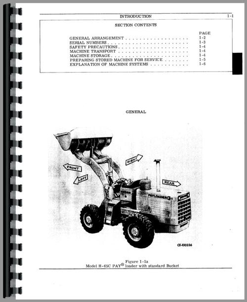 Operators Manual for Hough H-65C Pay Loader Sample Page From Manual