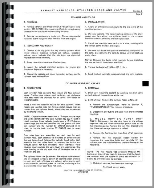 Service Manual for Hough H-90C Pay Dozer IH Engine Sample Page From Manual