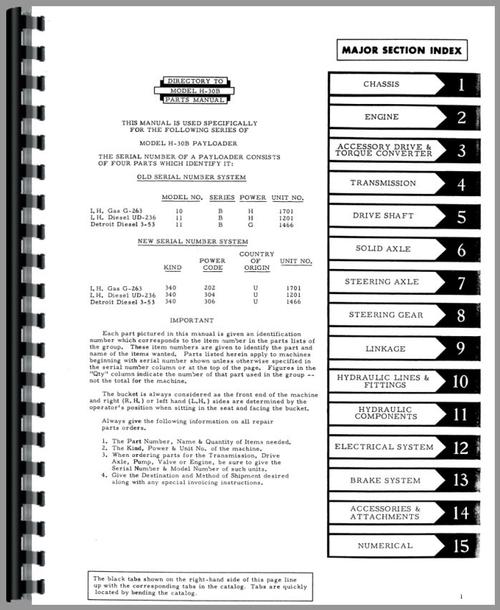 Parts Manual for Hough H-30B Pay Loader Sample Page From Manual