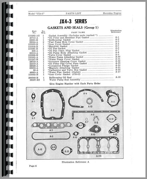 Parts Manual for Hough HAH Pay Loader Hercules Engine Sample Page From Manual