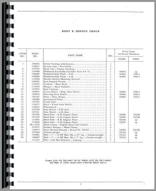 Parts Manual for Hough HE Pay Loader Sample Page From Manual