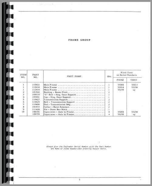 Parts Manual for Hough HE Pay Loader Sample Page From Manual