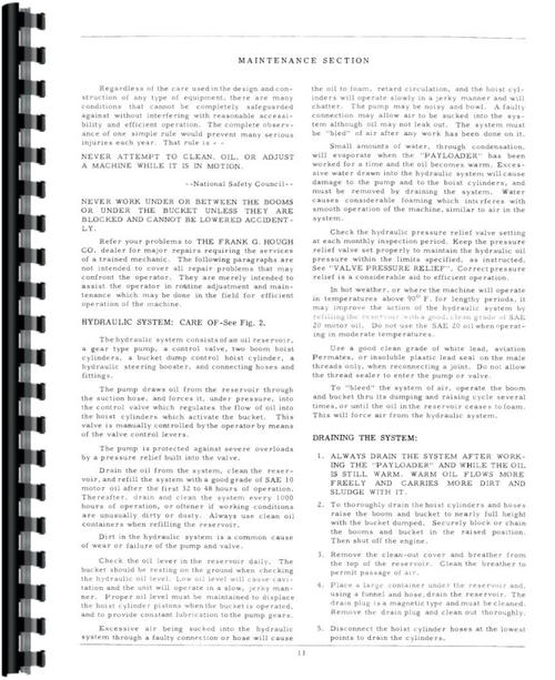 Operators Manual for Hough HR Pay Loader Sample Page From Manual