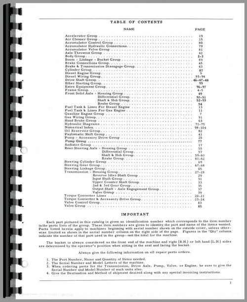Parts Manual for Hough HU-C Pay Loader Sample Page From Manual