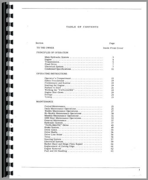 Operators Manual for Hough HU Pay Loader Sample Page From Manual