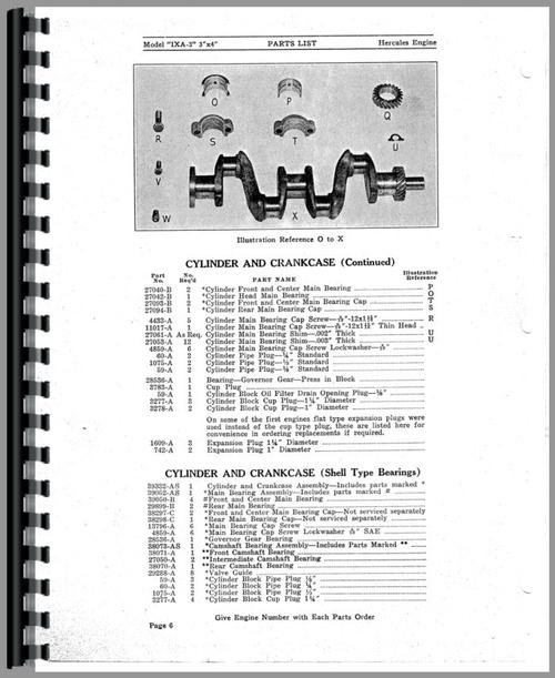 Parts Manual for Hough IX-3 Pay Loader Hercules Engine Sample Page From Manual