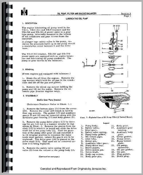 Service Manual for Hough PL-12 Crawler Tractor Shovel IH Engine Sample Page From Manual