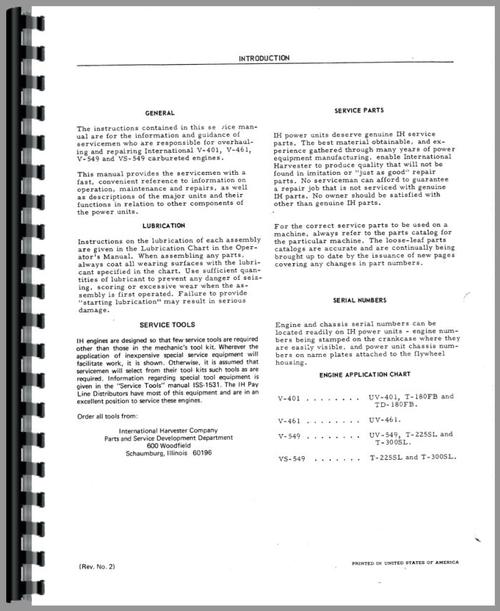 Service Manual for Hough T-180FB Paymover Tug IH Engine Sample Page From Manual