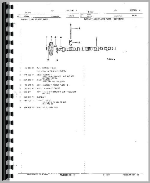Parts Manual for International Harvester 1026 Tractor Engine Sample Page From Manual