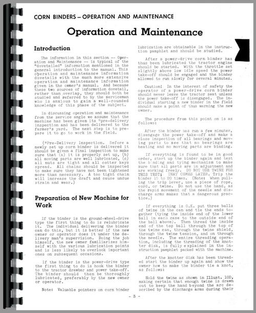 Service Manual for International Harvester 1-P Corn Picker Sample Page From Manual