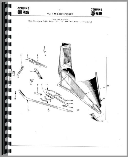 Parts Manual for International Harvester 1-P Corn Picker Sample Page From Manual