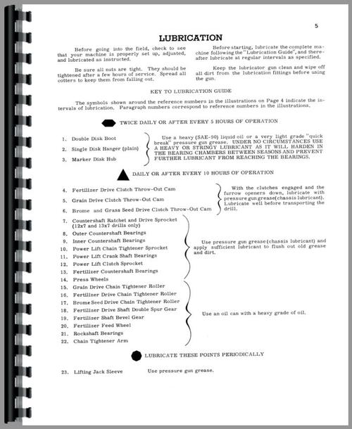 Operators Manual for International Harvester 10 Grain Drill Sample Page From Manual