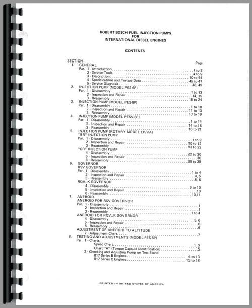 Service Manual for International Harvester 100B Pay Hauler Diesel Pump Sample Page From Manual