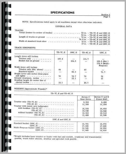 Service Manual for International Harvester 100C Crawler Sample Page From Manual