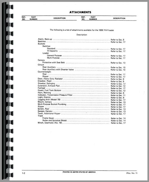 Parts Manual for International Harvester 100E Crawler Sample Page From Manual