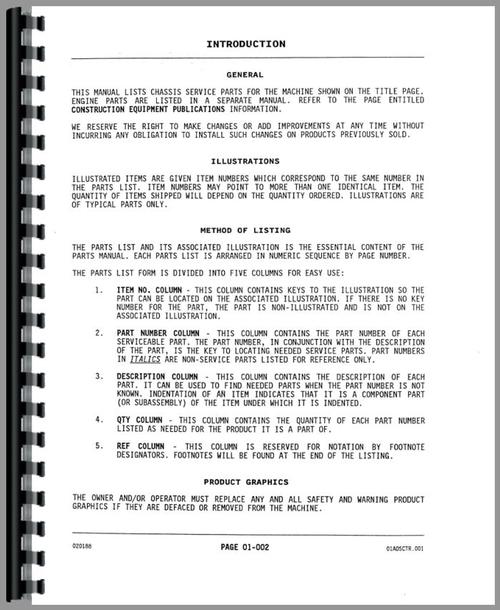 Parts Manual for International Harvester 100G Crawler Sample Page From Manual