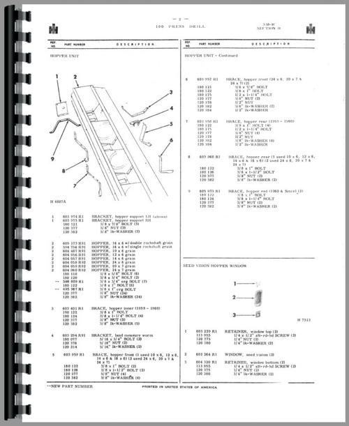 Parts Manual for International Harvester 100 Grain Drill Sample Page From Manual