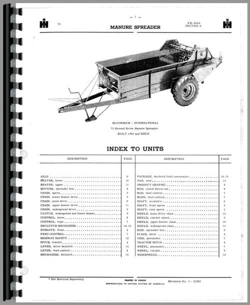 Parts Manual for International Harvester 101 Manure Spreader Sample Page From Manual