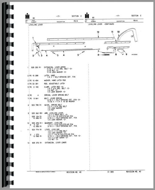 Parts Manual for International Harvester 101 Plow Sample Page From Manual